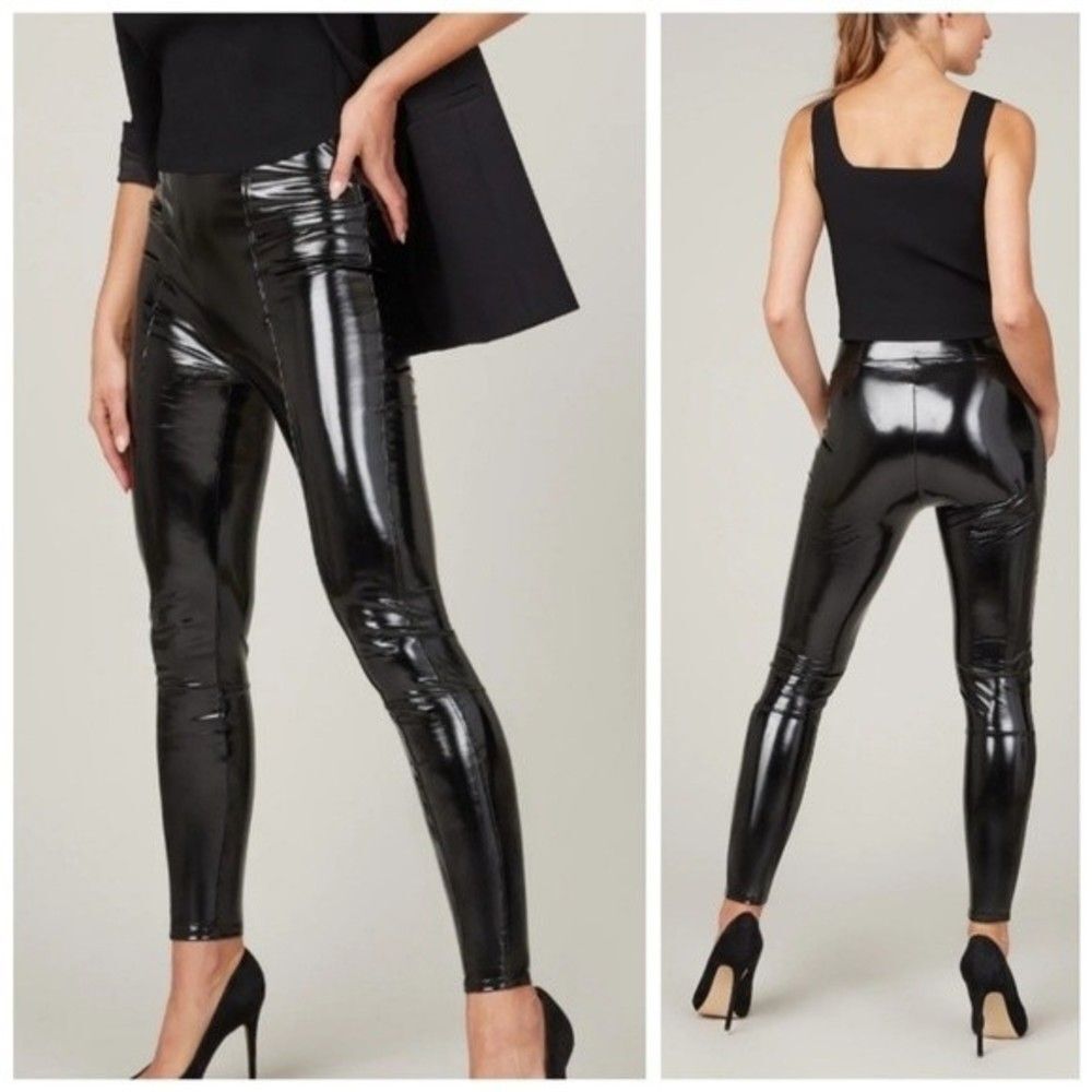 Spanx Faux Patent‎ Leather Black Leggings Size LARGE Style 20301R